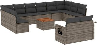 vidaXL Set Sof&aacute;s De Jard&iacute;n Con Cojines 13 Piezas Rat&aacute;n Sint&eacute;tico Gris Vidaxl