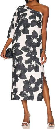 Something Navy Floral One Shoulder Dress In Black/white