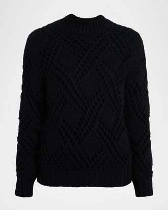 Jil Sander Lace Knit Long-Sleeve Crewneck Sweater