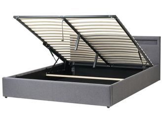 Beliani Cama matrimonial de tejido gris 180x200