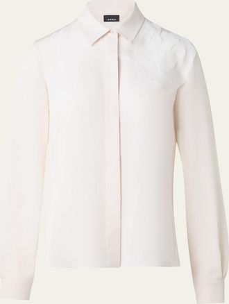 Akris 3D Organza Anemone Swarovski Silk Crepe Blouse