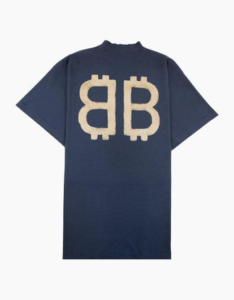 Balenciaga Mens Balenciaga Crypto Logo Oversized T Shirt Navy Blue - Size: 42