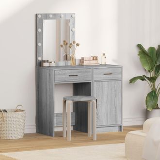 Berkfield Home 2-Piece Dressing Table Set with LED in Grey Sonoma Engineered Wood