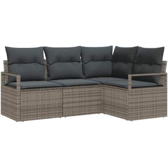 vidaXL Sofa Set with Cushion with Storage 4 pcs Grey Poly Rattan vidaXL