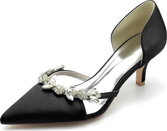 Minitoo Womens Elegant Bridal Heels Kitten Low Heel Wedding Evening Prom Pumps Shoes BR041 Black UK 8.5