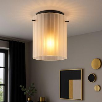 Globo Lighting Plafoniera LED satinata lampada da soggiorno lampada da soffitto in vetro scanalato lampada da corridoio grigia, 1x 9W 810Lm bianco caldo, DxH 18 x