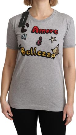 Dolce & Gabbana Gray Cotton Amore e Bellezza Top Womens T-shirt