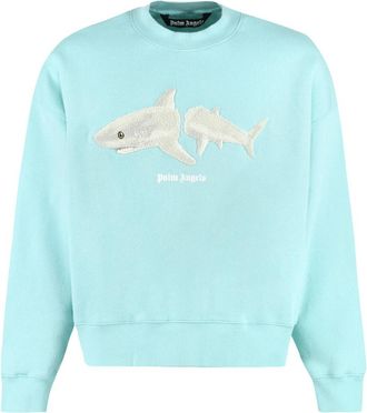 Palm Angels Geborduurde katoenen sweater - Heren - Sweatshirts - Blauw - L - Katoen - Hoodies & sweatvesten