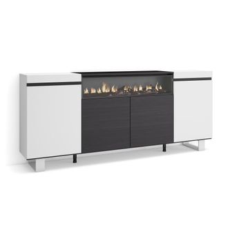 Skraut Home Aparador efecto madera blanco y negro 200x35x87 chimenea efecto fuego