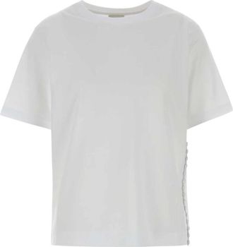 Dries Van Noten Katoenen T-shirt met ronde hals en zijdetail - Dames - T-shirts - Wit - M - Katoen - Tops