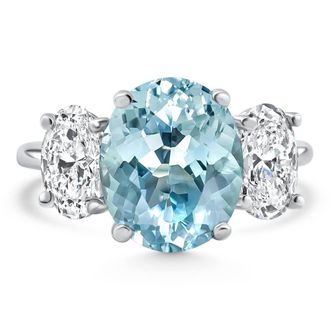 Pompeii3 5.80Ct TW Aquamarine & Oval Diamond Ring 14k White Gold Lab Grown