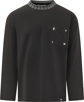 Palm Angels Tops, Heren, Zwart, M, Katoen, Rib Reg Tee LS