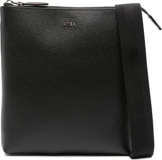 BOSS logo lettering leather messenger bag - men - Calf Leather/Recycled Polyamide/Polyester - OS - Black