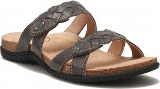 Taos Womens Braidie Leather Slide Sandal In Dark Grey
