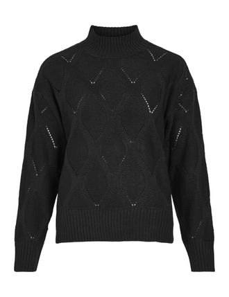 Vila Female Knitted Jumper High Neck, Black Beauty, S