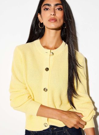 Icone Womens Embossed golden buttons shaker-rib Cardigan Sweater