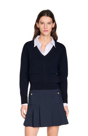 Sandro V-neck wool sweater in Navy Blue at Nordstrom, Size X-Small