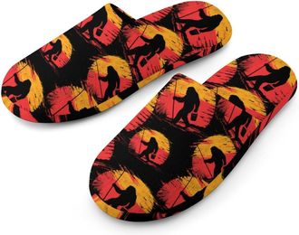 Generic Bigfoot Walking with Fishing Mens Cotton Slippers Memory Foam Comfort House Shoes Winter Indoor Slipper for Hotel Casa Spa