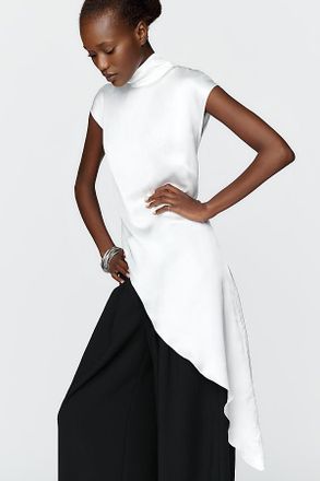 S/W/F 100% Cotton Satin Mock Neck Top
