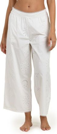 La Blanca Bayside Embroidered Wide Leg Stretch Cotton Ankle Cover-Up Pants in White at Nordstrom, Size X-Small