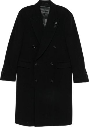 Lardini Double-Breasted Coat with Peak Lapel - Heren - Mantel - Zwart - XL - Wol - Jassen