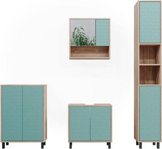 Vicco Conjunto de muebles de baño Agasta, Verde menta, 4 partes, con armario alto