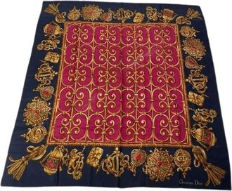 Dior Pre-owned Scarves, female, Blue, Size: ONE SIZE Pre-owned Silk Scarf