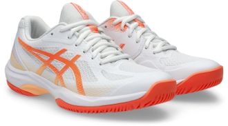Asics Hallenschuh ASICS COURT HUNTER FF, Damen, Gr. 42,5, weiss (wei&szlig;, vivid coral), Synthetik, Schuhe Hallenschuh, besonders geeignet f&uuml;r Handball und Voll