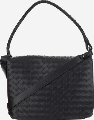 Bottega Veneta Mens Swing Shoulder Bag Black Leather Messenger