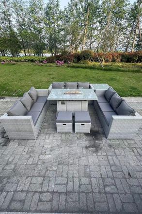 Fimous U Shape Lounge Sofa Dining Set With Gas Heater Firepit Burner Dining Table Side Coffee Tea Table in Light Grey