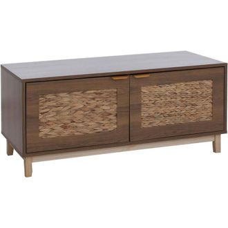 Hhg Panca HHG-926, guardaroba, ripiano per scarpe, MDF melaminico, intreccio giacinto dacqua 45x100x42 cm, marrone