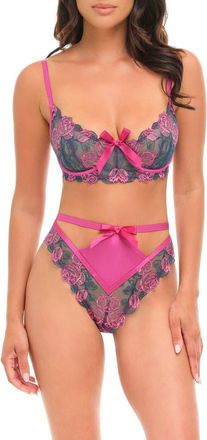 Oh l&agrave; l&agrave; Ch&eacute;ri Rosie Embroidered Underwire Bra & Thong Set in Rose Garden/Rose Violet at Nordstrom, Size X-Large