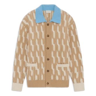 Drôle de Monsieur Cardigans, male, Beige, Size: S Two-tone cable-knit cardigan with pockets