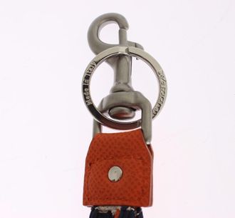 Dolce & Gabbana Womens Red White Raffia Leather Clasp Finder Keyring Keychain Accessory