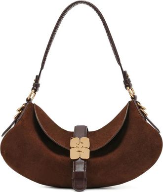 Ganni Borsa a spalla con placca logo - Marrone