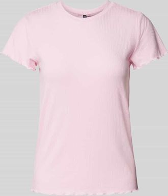 Pieces Slim Fit T-Shirt in Rippoptik Modell NICCA in Rosa, Gr&ouml;&szlig;e S