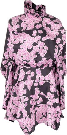 Natasha Zinko floral-print box shirt dress - women - Viscose/Rayon/Linen/Flax - M - Black