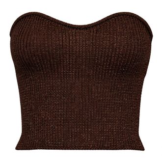 Simona Corsellini Top cropped in maglia a costina lurex - Dames - Tops zonder mouwen - Bruin - L - Tops