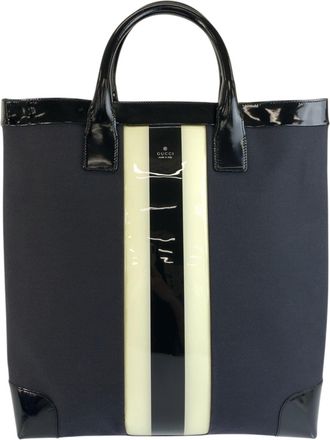 Gucci Black Canvas Patent Leather Handbag Tote Bag (Pre-Owned)