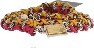 Dolce & Gabbana Rode Gele Leren Riem met Kristallen - Dames - Riemen - Veelkleurig - S - Leer - Accessoires