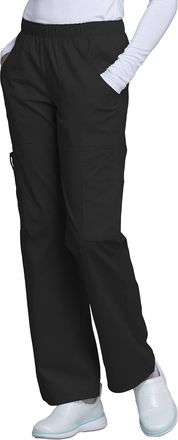 Cherokee Women Scrubs Pant Workwear Core Stretch Mid Rise Pull-On Cargo 4005, Black, M Petite