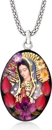 Ross-Simons Our Lady Of Guadalupe Pendant Necklace With Dried Flowers in Sterling Silver