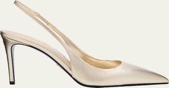 Prada 85mm Vernice Saffiano Leather Slingback Pumps