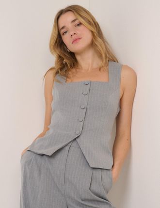 Nobody's Child Grey Pinstripe Square Neck Waistcoat