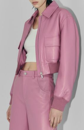 AS by DF Florence Upcycled Leather Bomber Jacket in Mauve at Nordstrom, Size Xx-Large