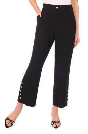 CeCe by Cynthia Steffe Button Detail Crop Straight Leg Pants in Rich Black at Nordstrom Rack, Size 12