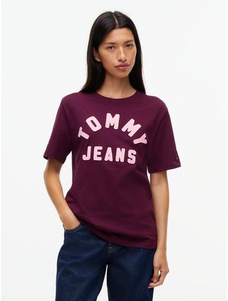 Tommy Hilfiger Womens Tommy Jeans Stitched Arch Logo T-Shirt - Calypso Berry - XL