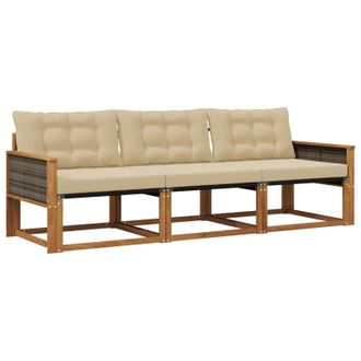 vidaXL Conjunto De Sof&aacute;s De Exterior Con Coj&iacute;n 3 Pcs Natural Y Beige Vidaxl