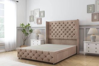 Sloomy Luthor Naples Divan Base No Drawers - 54 Wingback & 12 Footboard in Light Brown | Size: Small Double
