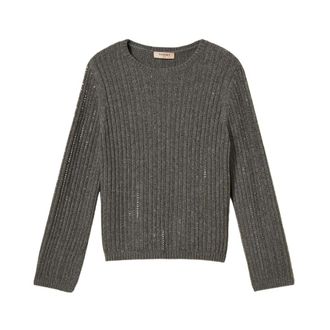 Twinset Ronde hals gebreid - Dames - Ronde hals truien - Grijs - M - Truien & Vesten